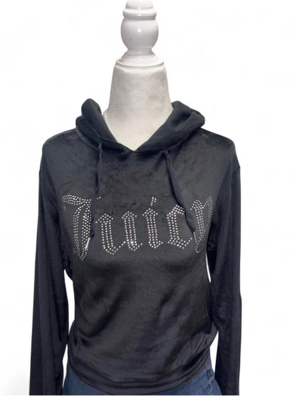Juicy Couture Black Velour Rhinestone Logo Hoodie